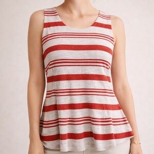 Anthropologie Vanessa Virginia Mauritius Peplum Stripe Top Red Gray S